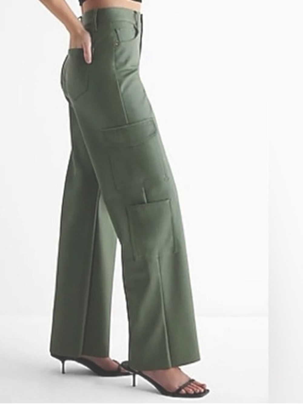 Express High Waisted Faux Leather Wide Leg Cargo Pant
